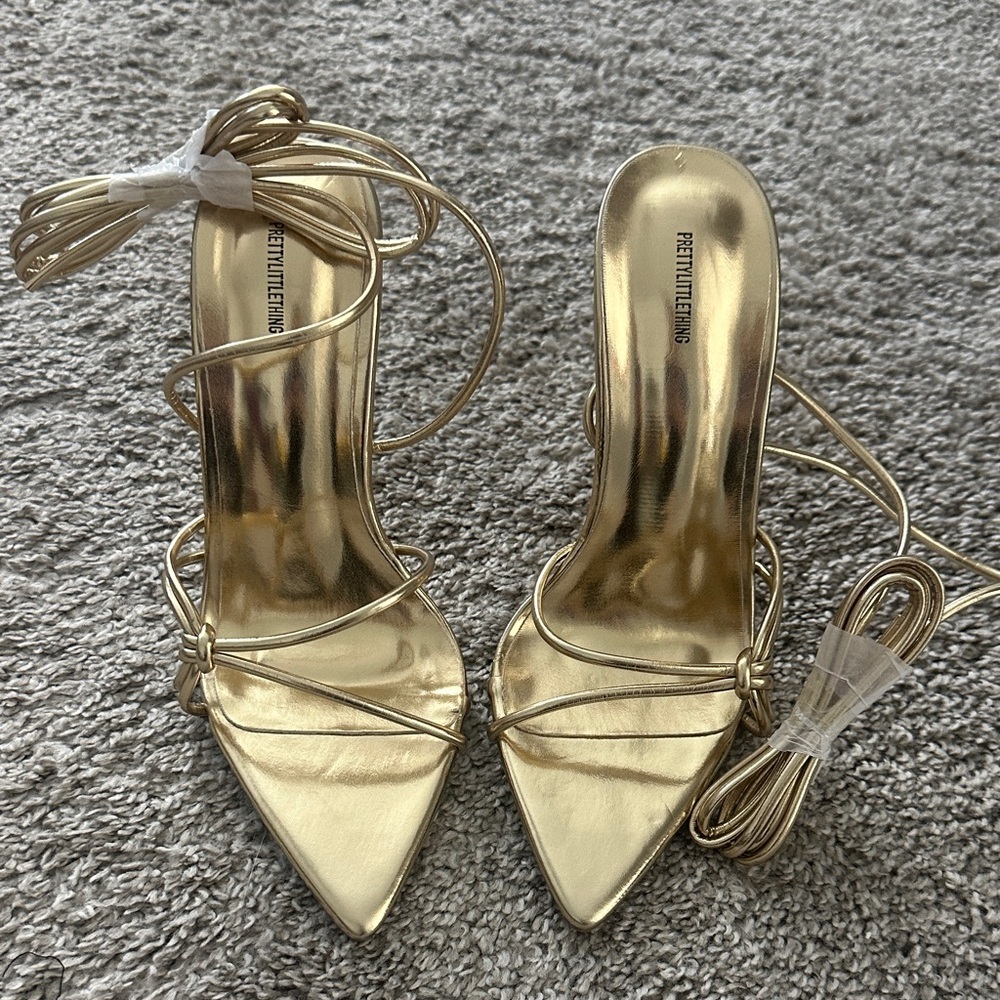 PrettyLittleThing Metallic Gold Heels